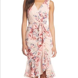 Eliza J Ruched Chiffon Faux Wrap Dress; 10P